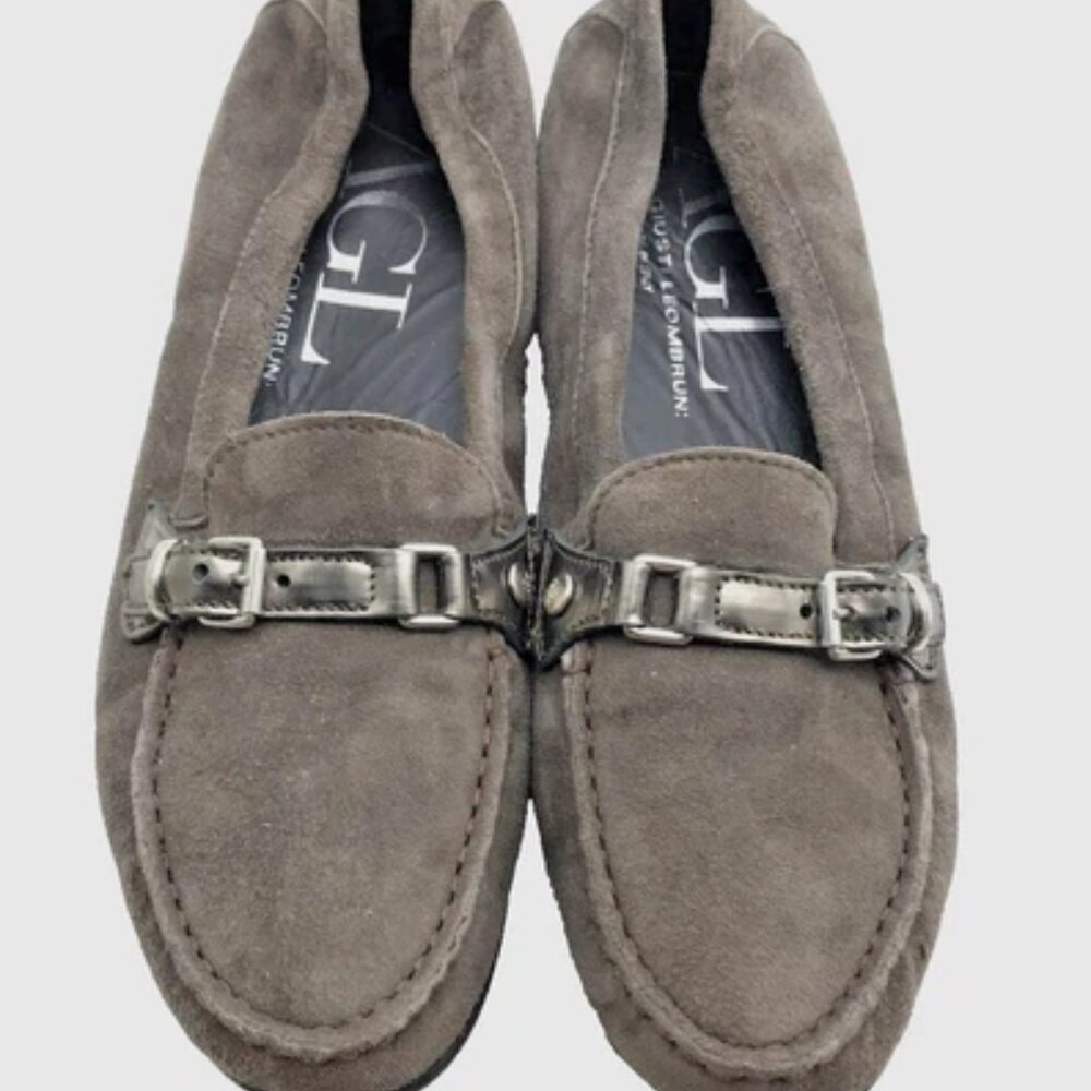 AGL Attilio Giusti Leombruni Loafer 38.5 Taupe Suede Italy Leather strap Buckle